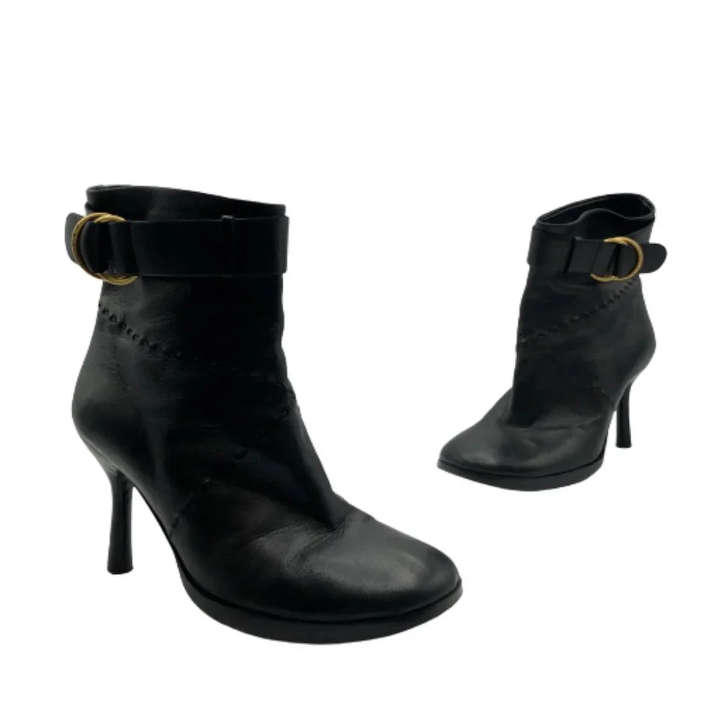Auth. Chanel Womens Round Toe Ankle Bootie Leather Boots Shoes Black Sz.6.5B - Picture 1 of 8